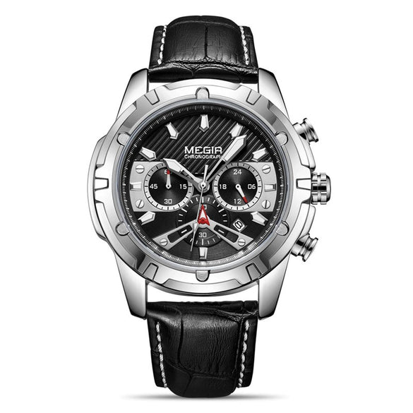 Men's Multifunctional Chronograph Waterproof Luminous Leather Sport Quartz Watch Alloy Case Stainless Steel Clasp Genuine Leather Strap Round Dial