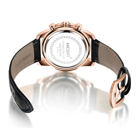 Men's Multifunctional Chronograph Waterproof Luminous Leather Sport Quartz Watch Alloy Case Stainless Steel Clasp Genuine Leather Strap Round Dial