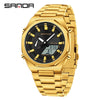 Men's Multifunctional Electronic Wristwatch Octagonal Alloy Waterproof Dual Display With Mineral Tempered Glass Mirror And Steel Strip Strap