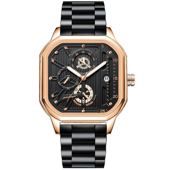 Men's Multifunctional Luminous Waterproof Sport Watch With Alloy Case Stainless Steel Strap And Square Dial