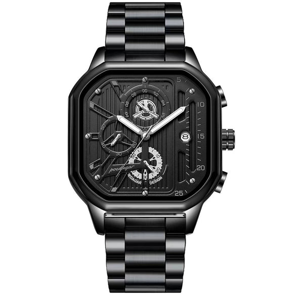 Men's Multifunctional Luminous Waterproof Sport Watch With Alloy Case Stainless Steel Strap And Square Dial