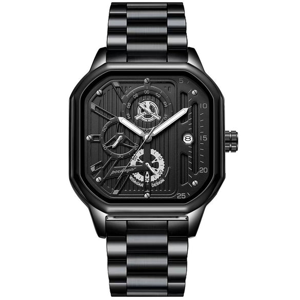 Men's Multifunctional Luminous Waterproof Sport Watch With Alloy Case Stainless Steel Strap And Square Dial
