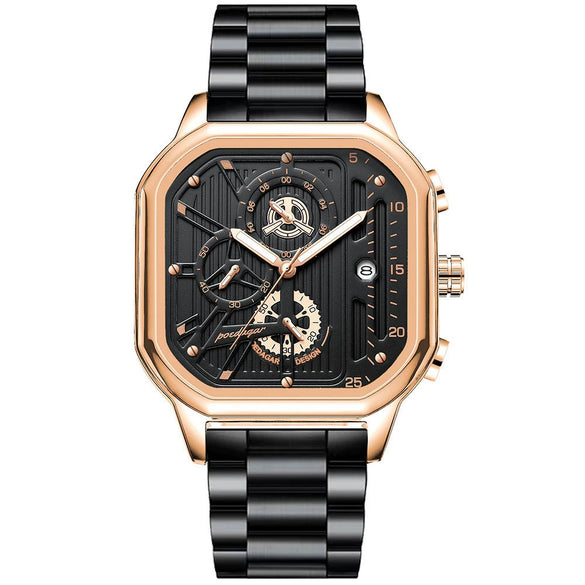 Men's Multifunctional Luminous Waterproof Sport Watch With Alloy Case Stainless Steel Strap And Square Dial