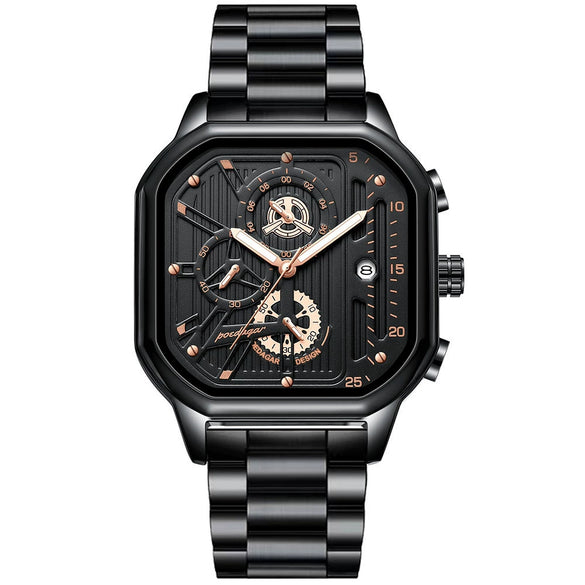 Men's Multifunctional Luminous Waterproof Sport Watch With Alloy Case Stainless Steel Strap And Square Dial