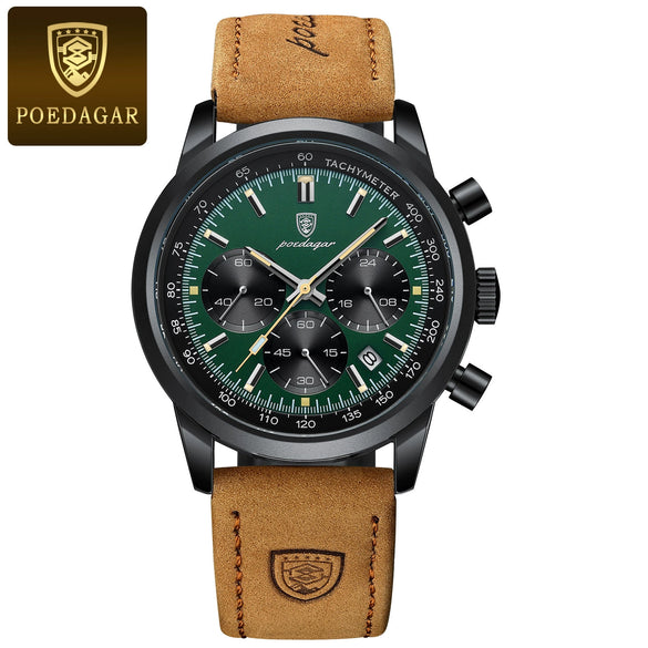 Men's Multifunctional Quartz Watch Belt With Alloy Case Genuine Leather Strap Stainless Steel Buckle And Round Dial