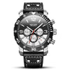 Men's Multifunctional Sports Chronograph Luminous Waterproof Quartz Watch Alloy Case Genuine Leather Strap Stainless Steel Clasp Round Dial Mineral Strengthened Glass Mirror