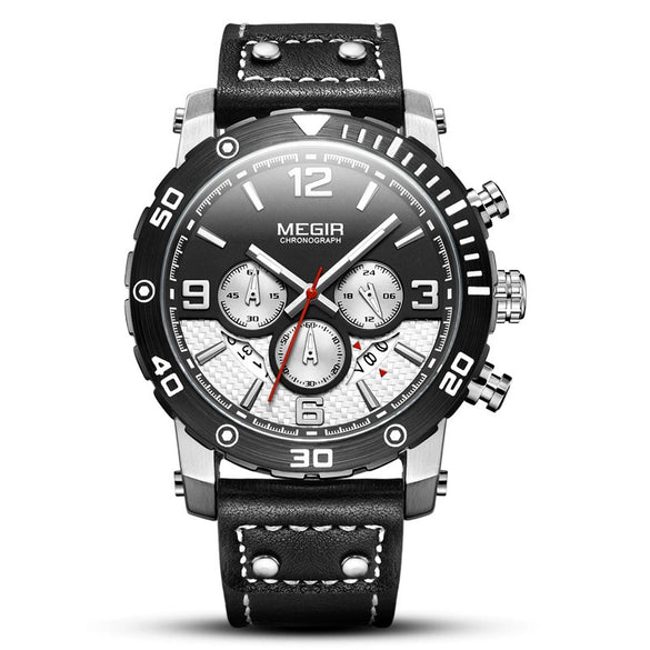 Men's Multifunctional Sports Chronograph Luminous Waterproof Quartz Watch Alloy Case Genuine Leather Strap Stainless Steel Clasp Round Dial Mineral Strengthened Glass Mirror