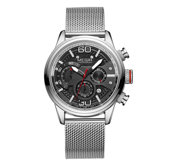 Men's Multifunctional Sports Waterproof Quartz Watch Alloy Case Genuine Leather Strap Round Dial