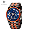 Men's Multifunctional Sports Wooden Watch Round Dial Leisure Style Plexiglass Mirror Stainless Steel Clasp Wood Strap