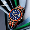 Men's Multifunctional Sports Wooden Watch Round Dial Leisure Style Plexiglass Mirror Stainless Steel Clasp Wood Strap