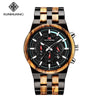 Men's Multifunctional Sports Wooden Watch Round Dial Leisure Style Plexiglass Mirror Stainless Steel Clasp Wood Strap