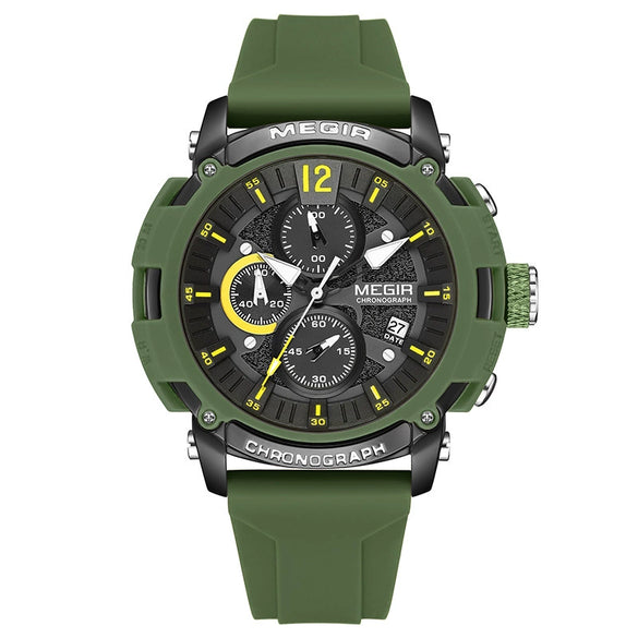 Men's Multifunctional Waterproof Luminous Alloy Case And Silicone Strap Sports Quartz Watch With Round Dial