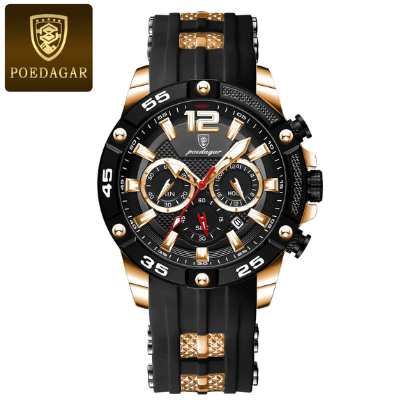 Men's Multifunctional Waterproof Silicone Quartz Watch With Alloy Case Mineral Strengthened Mirror And Round Dial