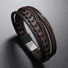 Men's Multilayer Leather Rope Braided Geometric Style Hand Knitted Alloy Magnetic Buckle Bracelet