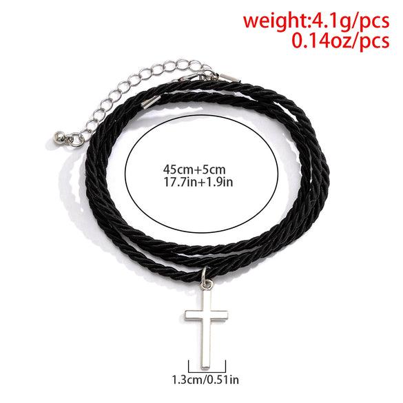 Men's Multilayer Woven Cord Cross Geometric Bracelet Jewelry