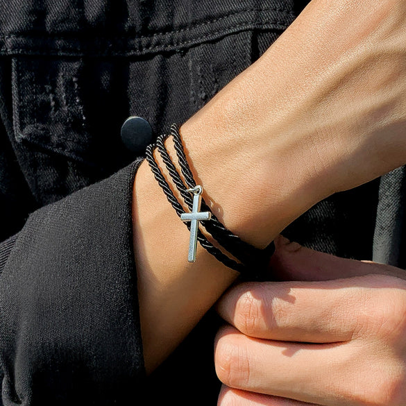 Men's Multilayer Woven Cord Cross Geometric Bracelet Jewelry