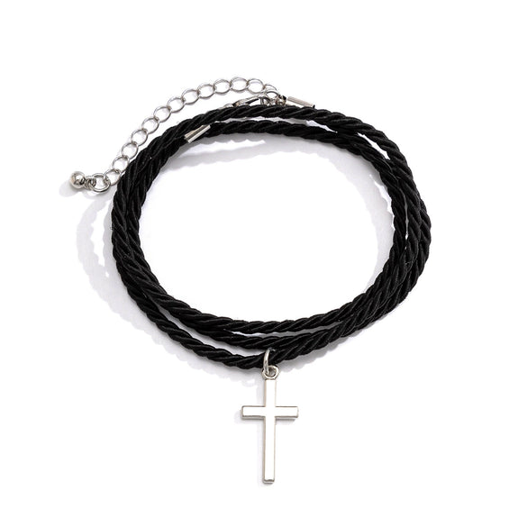 Men's Multilayer Woven Cord Cross Geometric Bracelet Jewelry