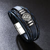 Men's Multilayer Woven Leather And Pu Leather Bracelet With Geometric Pattern Metal Electroplated Design