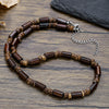 Men's Multilayered Leather Necklace With Black Agate Beads Alloy Pendant Geometric Style Handmade