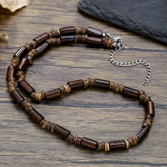 Men's Multilayered Leather Necklace With Black Agate Beads Alloy Pendant Geometric Style Handmade