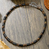 Men's Multilayered Leather Necklace With Black Agate Beads Alloy Pendant Geometric Style Handmade