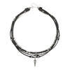 Men's Multilayered Leather Necklace With Black Agate Beads Alloy Pendant Geometric Style Handmade