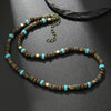 Men's Multilayered Leather Necklace With Black Agate Beads Alloy Pendant Geometric Style Handmade