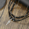Men's Multilayered Leather Necklace With Black Agate Beads Alloy Pendant Geometric Style Handmade