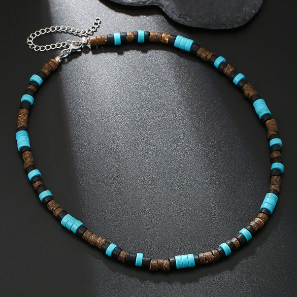 Men's Multilayered Leather Necklace With Black Agate Beads Alloy Pendant Geometric Style Handmade
