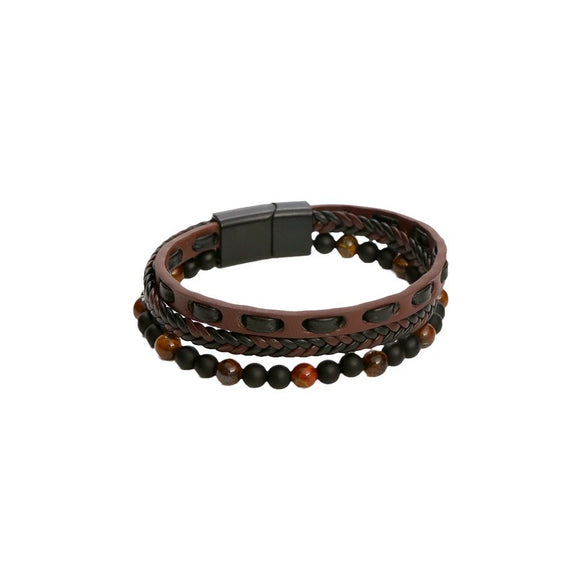 Men's Natural Stone And Alloy Handwoven Bracelet Jewelry With Electroplating Treatment