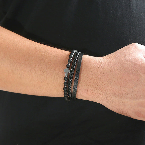 Men's Natural Stone Stainless Steel Geometric Handmade Magnetic Bracelet
