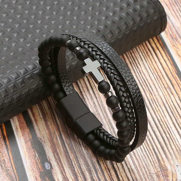 Men's Natural Stone Stainless Steel Geometric Handmade Magnetic Bracelet