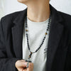 Men's Necklace Religious Cross Pendant Alloy Tiger Eye Stone Handmade Cotton Thread Jewelry