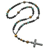 Men's Necklace Religious Cross Pendant Alloy Tiger Eye Stone Handmade Cotton Thread Jewelry