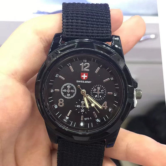 Men's Nylon Woven Strap Quartz Watch Round Alloy Case Stainless Steel Buckle Pointer Display Luminous Sports Leisure Watch