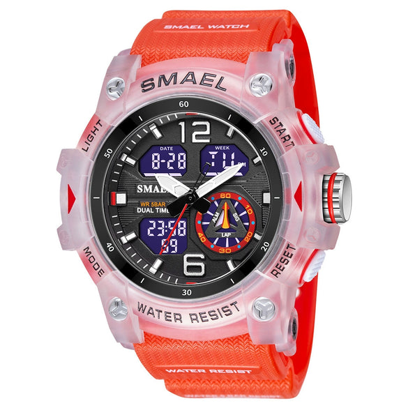Men's Outdoor Sports Multifunctional Waterproof Watch With Pu Strap And Resin Case Round Dial