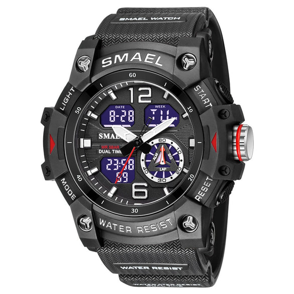 Men's Outdoor Sports Multifunctional Waterproof Watch With Pu Strap And Resin Case Round Dial