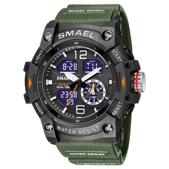 Men's Outdoor Sports Multifunctional Waterproof Watch With Pu Strap And Resin Case Round Dial