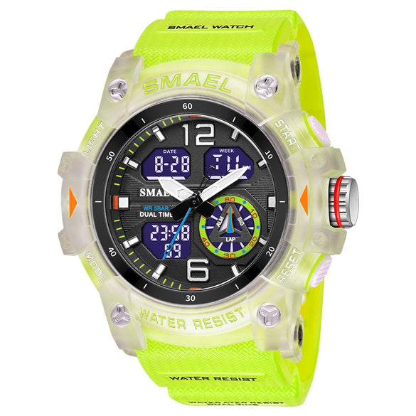 Men's Outdoor Sports Multifunctional Waterproof Watch With Pu Strap And Resin Case Round Dial