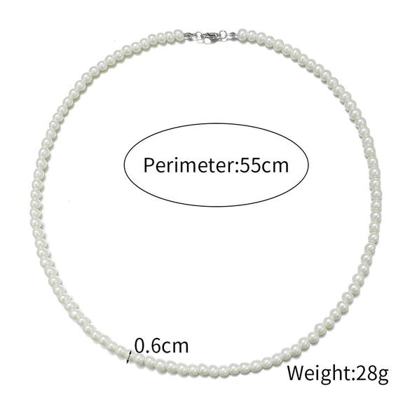 Men's Pearl O Chain Necklace With Geometric Style Handmade Alloy Pendant