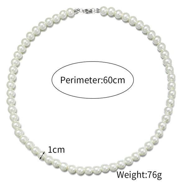 Men's Pearl O Chain Necklace With Geometric Style Handmade Alloy Pendant
