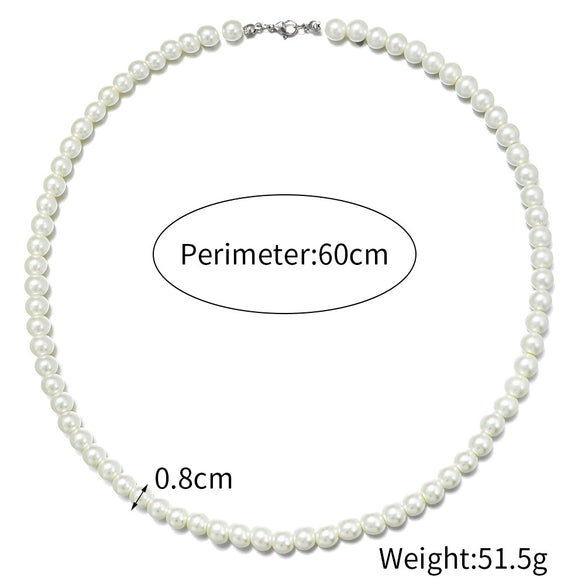 Men's Pearl O Chain Necklace With Geometric Style Handmade Alloy Pendant