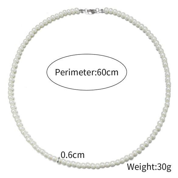 Men's Pearl O Chain Necklace With Geometric Style Handmade Alloy Pendant