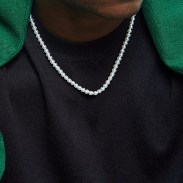 Men's Pearl O Chain Necklace With Geometric Style Handmade Alloy Pendant