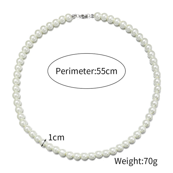 Men's Pearl O Chain Necklace With Geometric Style Handmade Alloy Pendant