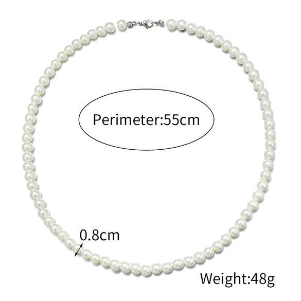 Men's Pearl O Chain Necklace With Geometric Style Handmade Alloy Pendant