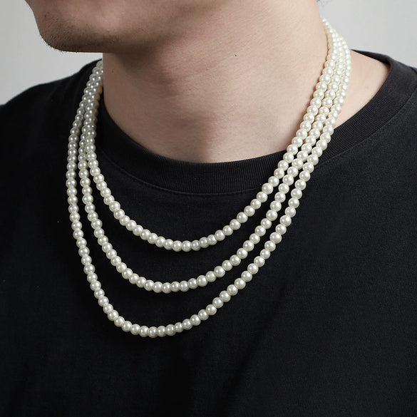 Men's Personality Geometric Handmade Pearl Alloy Necklace