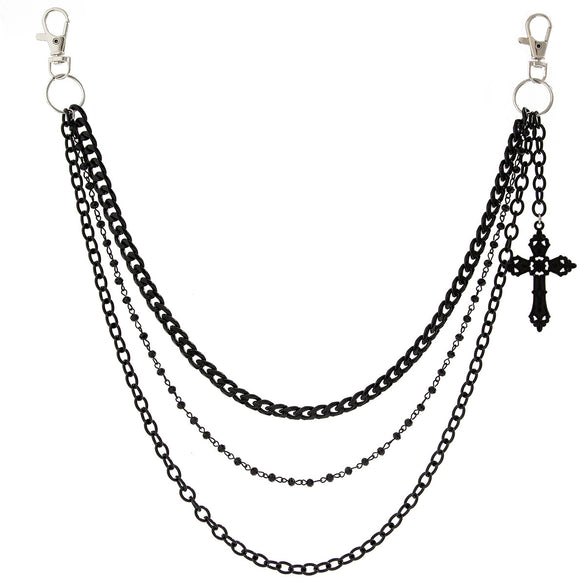 Men's Punk Metal Cross Denim Pants Chain With Multiple Circles