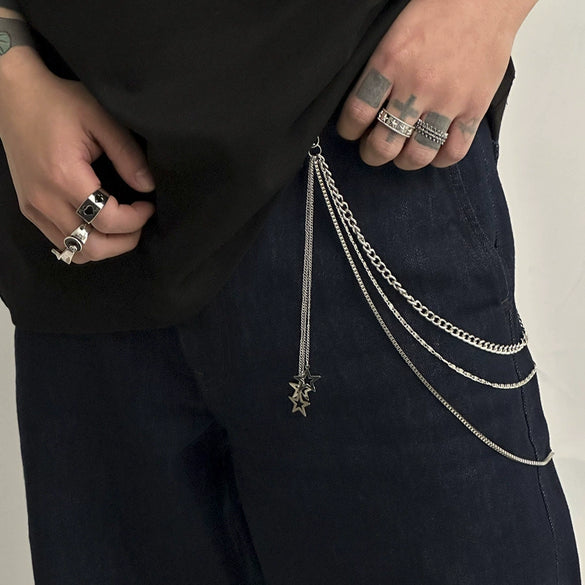 Men's Punk Metal Hiphop Waist Chain With Tassel And Fivepointed Star Accessories