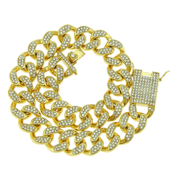 Men's Punk Style Alloy Cuban Chain Necklace With Geometric Diamond Pendant